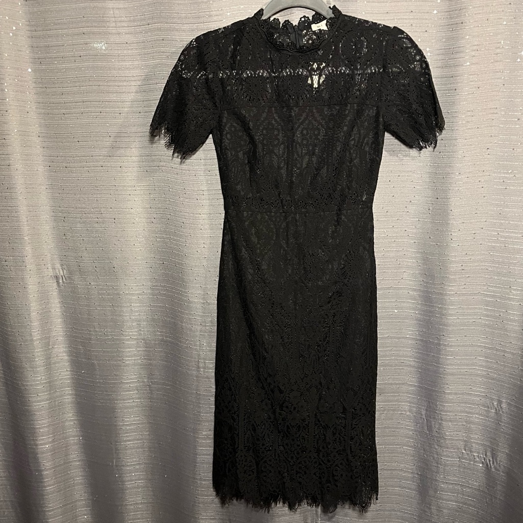 Francesca’s Miami Crochet Short Sleeve Dress Midi Black Dress Size Xxs Nwt